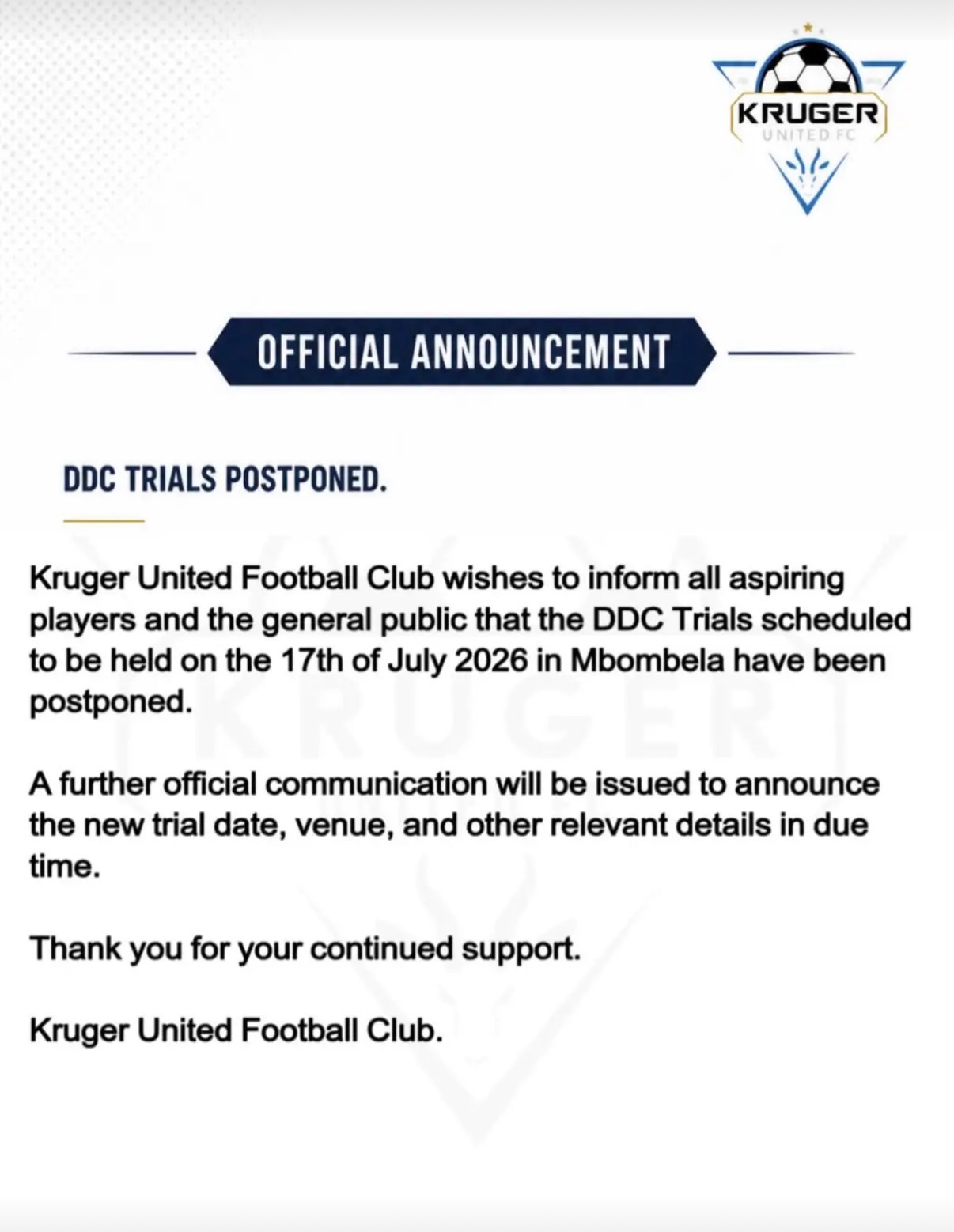 DDC Trials Postponed